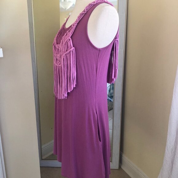 Jade by Jane Lavender Macrame Fringe Dress Small Boho Hippie - Picture 4 of 9